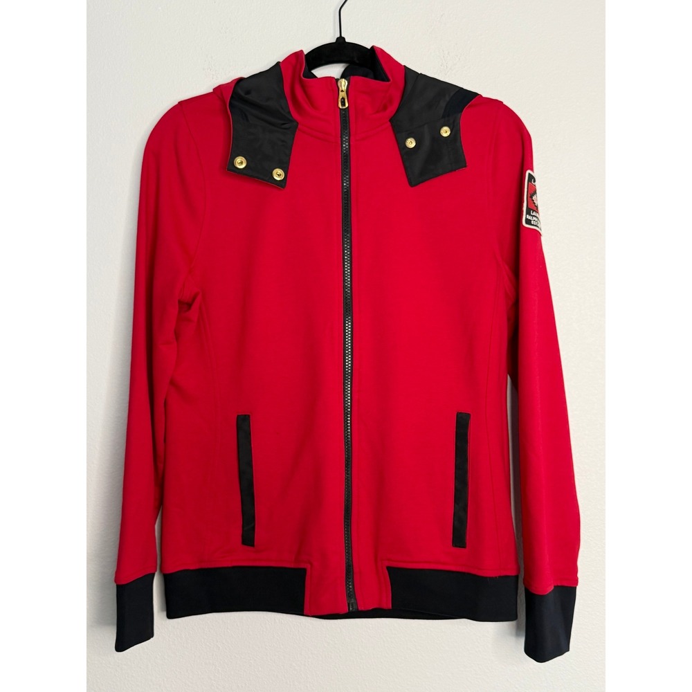 Lauren Ralph Lauren Active Women Red Full Zip Hoodie Sweatshirt Crest Patch S